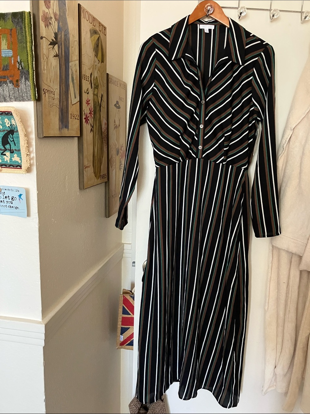 Abound Black Striped Long Sleeve Shirt Dress
